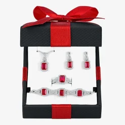 Womens Lab Created Red Ruby Pure Silver Over Brass 4-pc. Jewelry Set