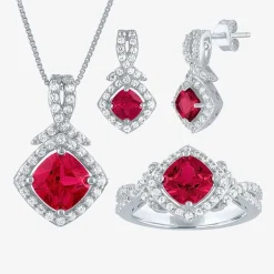 Womens Lab Created Red Ruby Sterling Silver Jewelry Set