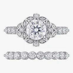 Womens Lab Created White Moissanite Sterling Silver Bridal Set