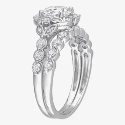 Womens Lab Created White Moissanite Sterling Silver Bridal Set