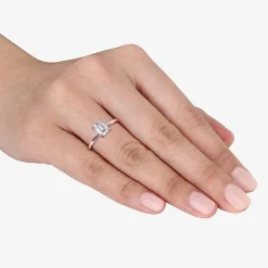 Womens Lab Created White Moissanite Sterling Silver Solitaire Engagement Ring