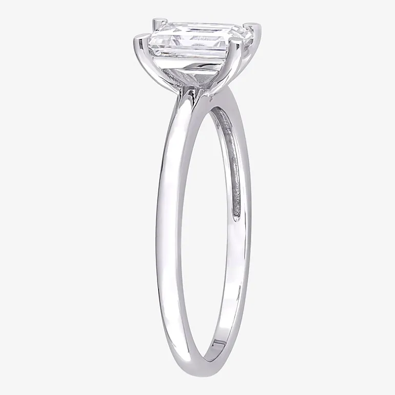 Womens Lab Created White Moissanite Sterling Silver Solitaire Engagement Ring