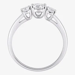Womens Lab Created White Moissanite Sterling Silver 3-Stone Engagement Ring