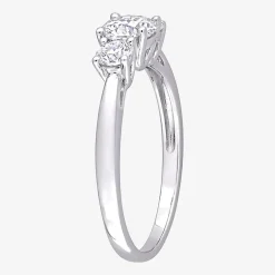 Womens Lab Created White Moissanite Sterling Silver 3-Stone Engagement Ring