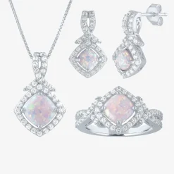 Womens Lab Created White Opal Sterling Silver Diamond 3-pc. Jewelry Set