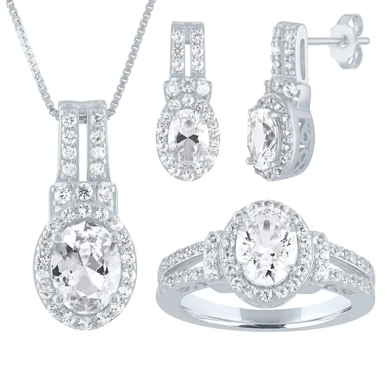 Womens Lab Created White Sapphire Sterling Silver Jewelry Set
