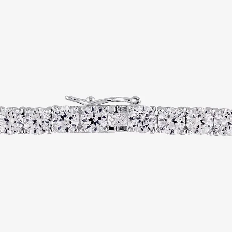 Womens Lab Created White Sapphire Sterling Silver 7.25 Inch Tennis Bracelet