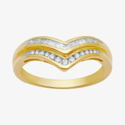 Womens 2MM 1/4 CT. T.W. Natural White Diamond Sterling Silver Chevron Wedding Band