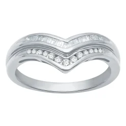 Womens 2MM 1/4 CT. T.W. Natural White Diamond Sterling Silver Chevron Wedding Band