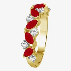Womens 2MM Gemstone & 1/3 CT. T.W. Natural Diamond 10K Gold Marquise Band