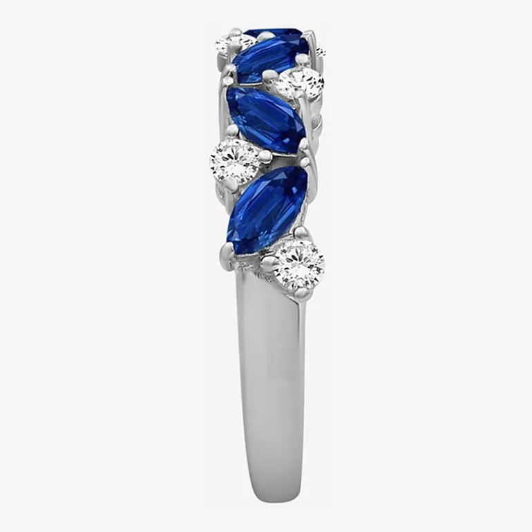 Womens 2MM Gemstone & 1/3 CT. T.W. Natural Diamond 10K Gold Marquise Band