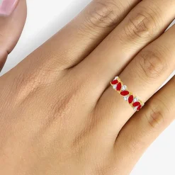 Womens 2MM Gemstone & 1/3 CT. T.W. Natural Diamond 10K Gold Marquise Band