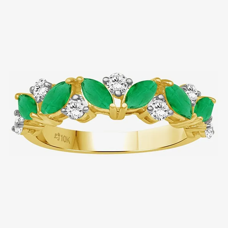 Womens 2MM Gemstone & 1/3 CT. T.W. Natural Diamond 10K Gold Marquise Band
