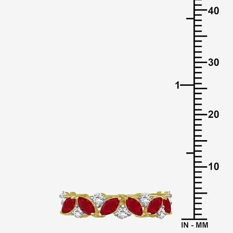 Womens 2MM Gemstone & 1/3 CT. T.W. Natural Diamond 10K Gold Marquise Band