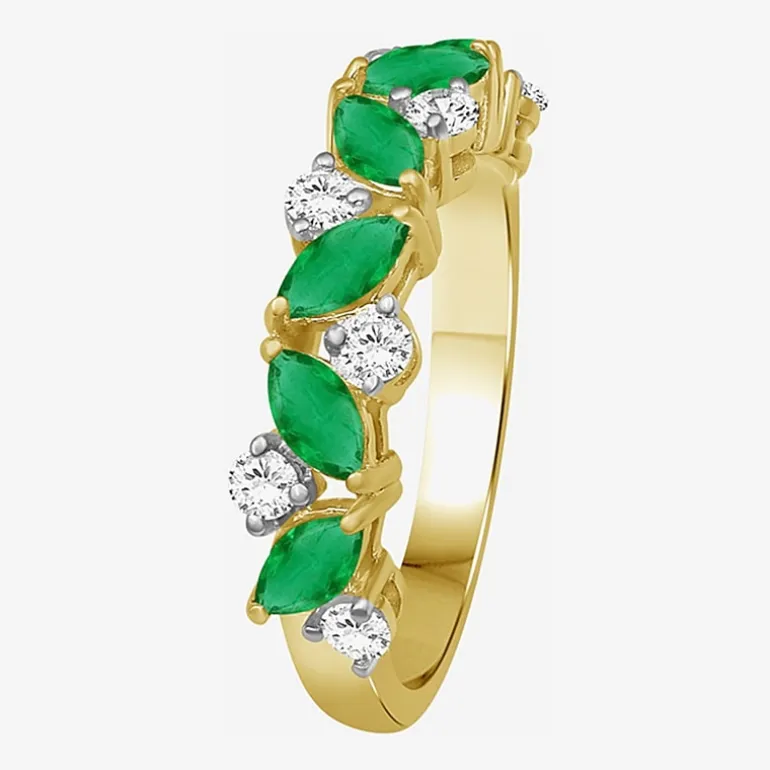 Womens 2MM Gemstone & 1/3 CT. T.W. Natural Diamond 10K Gold Marquise Band