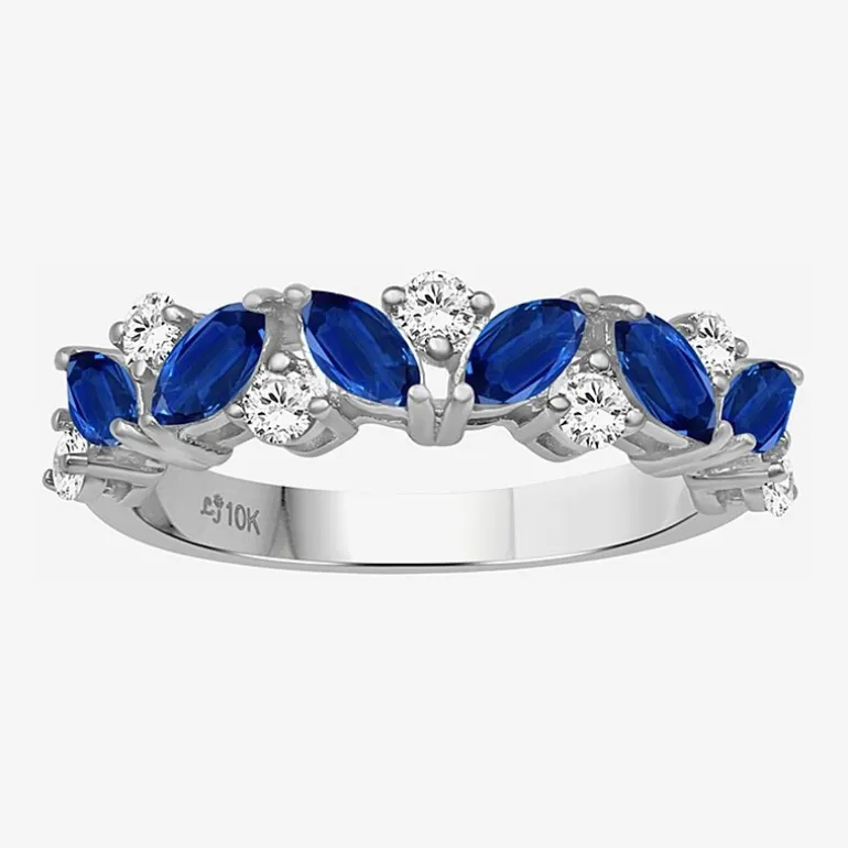 Womens 2MM Gemstone & 1/3 CT. T.W. Natural Diamond 10K Gold Marquise Band
