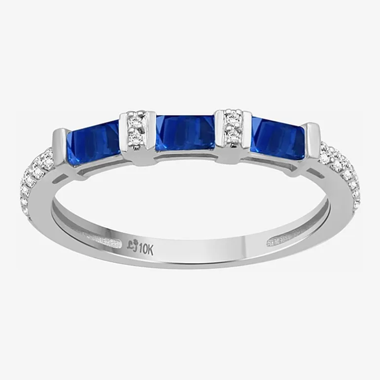 Womens 2MM Gemstone & 1/6 CT. T.W. Natural Diamond 10K Gold Band