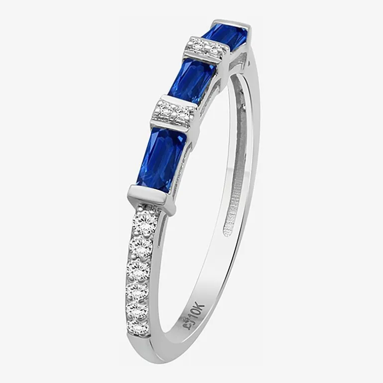 Womens 2MM Gemstone & 1/6 CT. T.W. Natural Diamond 10K Gold Band