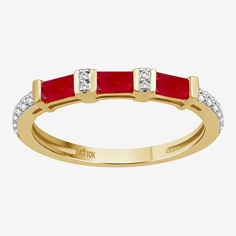 Womens 2MM Gemstone & 1/6 CT. T.W. Natural Diamond 10K Gold Band