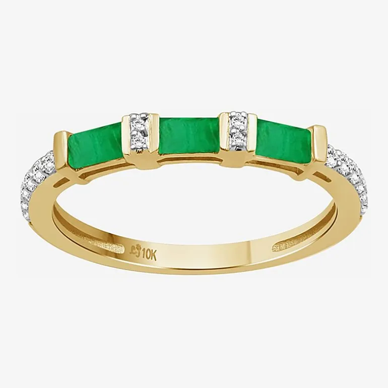 Womens 2MM Gemstone & 1/6 CT. T.W. Natural Diamond 10K Gold Band