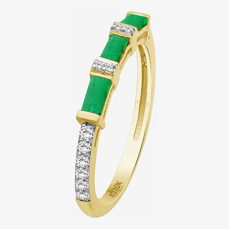 Womens 2MM Gemstone & 1/6 CT. T.W. Natural Diamond 10K Gold Band
