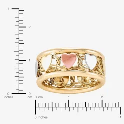 Womens 8.5MM 10K Tri-Color Gold Heart Round Band