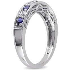 Womens 2MM Lab Created Blue Sapphire Sterling Silver Wedding Band
