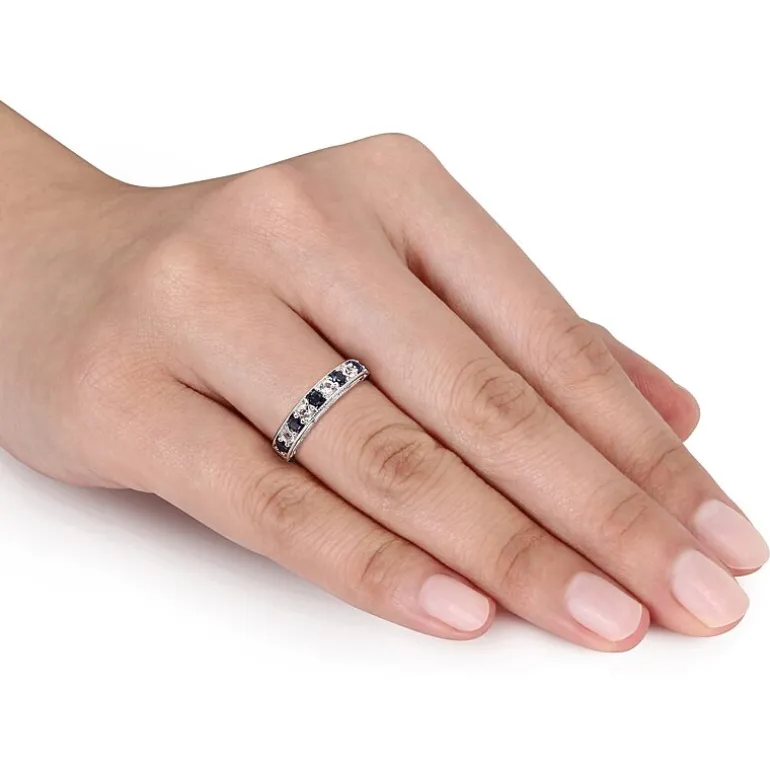 Womens 2MM Lab Created Blue Sapphire Sterling Silver Wedding Band