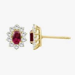 Womens Oval-cut Gemstone & 1/2 CT. T.W. Lab-Grown Diamond 10K Gold 9.4mm Stud Earrings