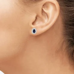 Womens Oval-cut Gemstone & 1/2 CT. T.W. Lab-Grown Diamond 10K Gold 9.4mm Stud Earrings