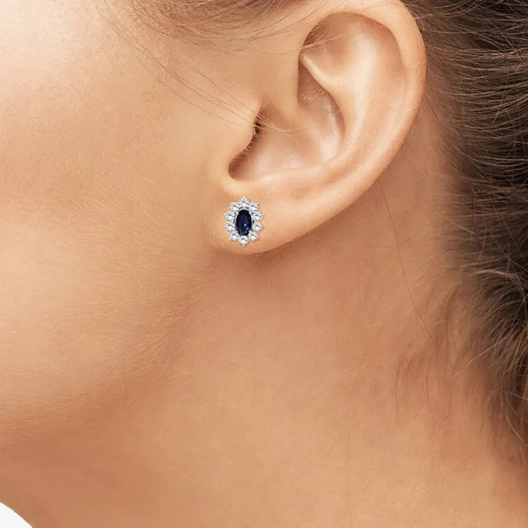 Womens Oval-cut Gemstone & 1/2 CT. T.W. Lab-Grown Diamond 10K Gold 9.4mm Stud Earrings