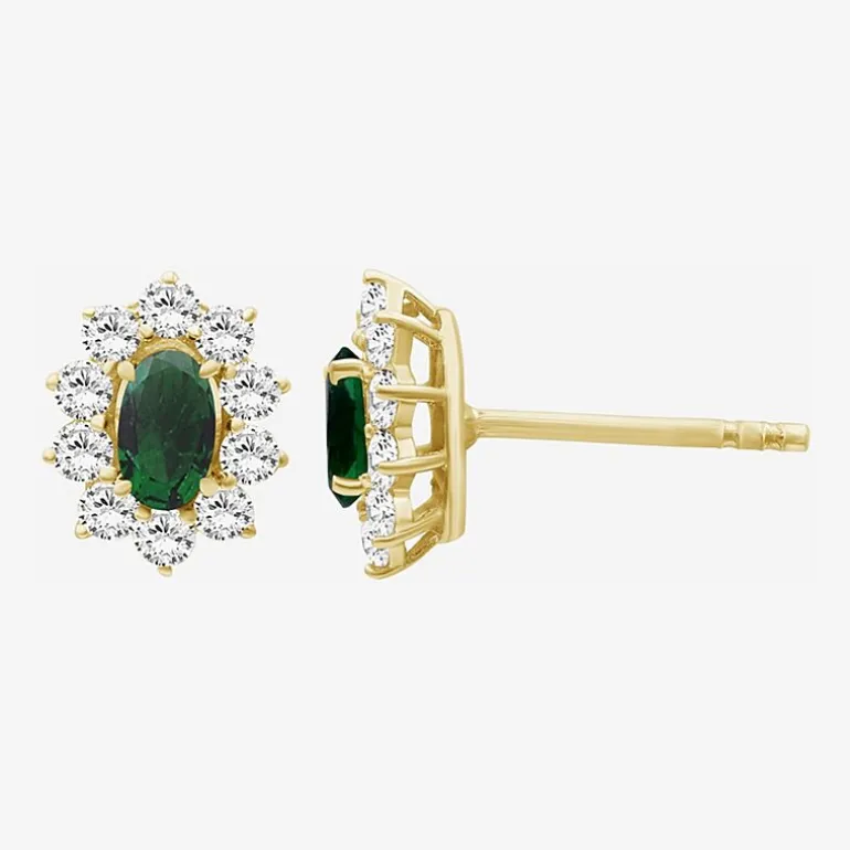 Womens Oval-cut Gemstone & 1/2 CT. T.W. Lab-Grown Diamond 10K Gold 9.4mm Stud Earrings