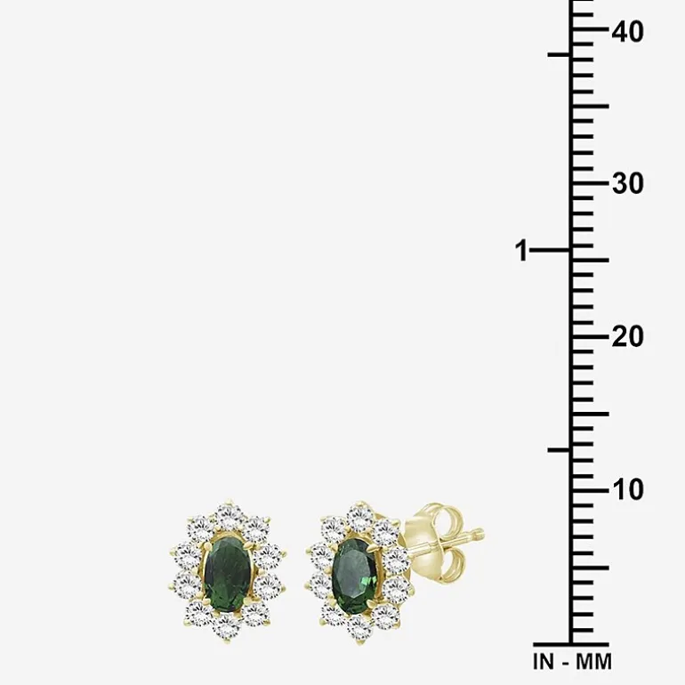 Womens Oval-cut Gemstone & 1/2 CT. T.W. Lab-Grown Diamond 10K Gold 9.4mm Stud Earrings