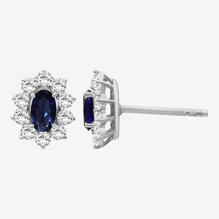 Womens Oval-cut Gemstone & 1/2 CT. T.W. Lab-Grown Diamond 10K Gold 9.4mm Stud Earrings