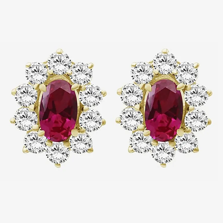 Womens Oval-cut Gemstone & 1/2 CT. T.W. Lab-Grown Diamond 10K Gold 9.4mm Stud Earrings