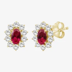Womens Oval-cut Gemstone & 1/2 CT. T.W. Lab-Grown Diamond 10K Gold 9.4mm Stud Earrings