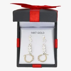 Womens 3 Pair Cubic Zirconia 14K Gold Earring Set