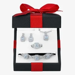 Womens 4-pc. Simulated Aquamarine & Cubic Zirconia Silver Over Brass Jewelry Set