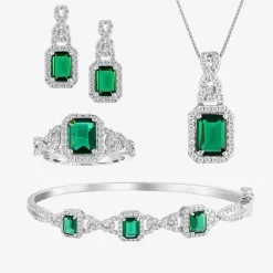 Womens 4-pc. Simulated Emerald & Cubic Zirconia Silver Over Brass Jewelry Set