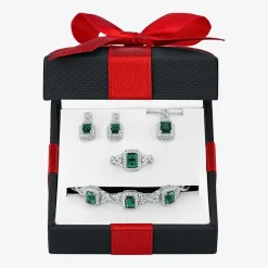 Womens 4-pc. Simulated Emerald & Cubic Zirconia Silver Over Brass Jewelry Set
