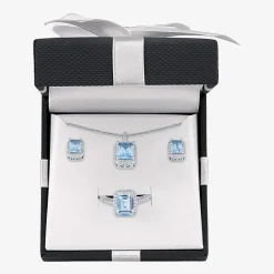 Womens Simulated Blue Aquamarine Sterling Silver 3-pc. Jewelry Set