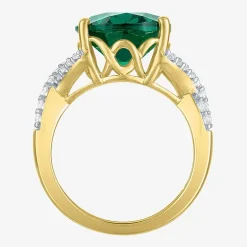 Womens Simulated Green Emerald 14K Gold Over Silver Oval Side Stone Cocktail Ring