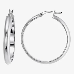 Womens Sterling Silver 31mm Round Hoop Earrings