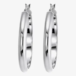 Womens Sterling Silver 31mm Round Hoop Earrings