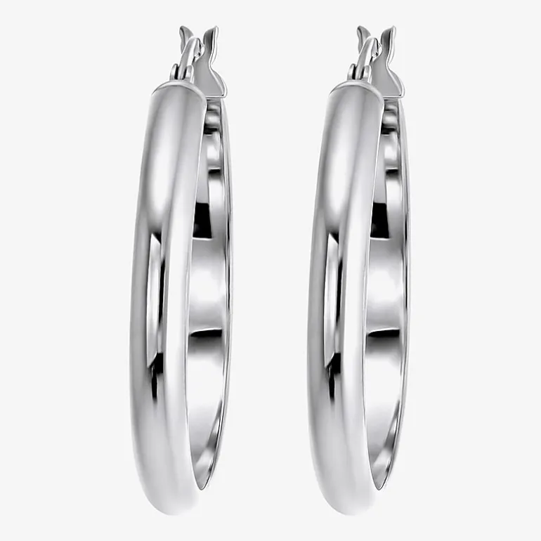 Womens Sterling Silver 31mm Round Hoop Earrings