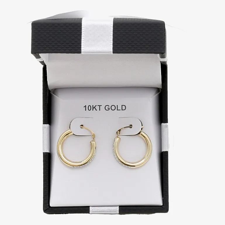 Womens White Crystal 10K Gold 18mm Round Hoop Earrings
