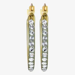 Womens White Crystal 10K Gold 18mm Round Hoop Earrings