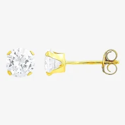 Womens White Cubic Zirconia 10K Gold 2 Pair Earring Set