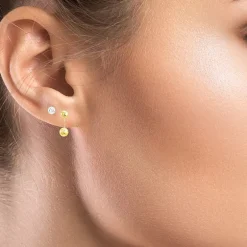 Womens White Cubic Zirconia 10K Gold 2 Pair Earring Set