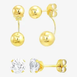 Womens White Cubic Zirconia 10K Gold 2 Pair Earring Set